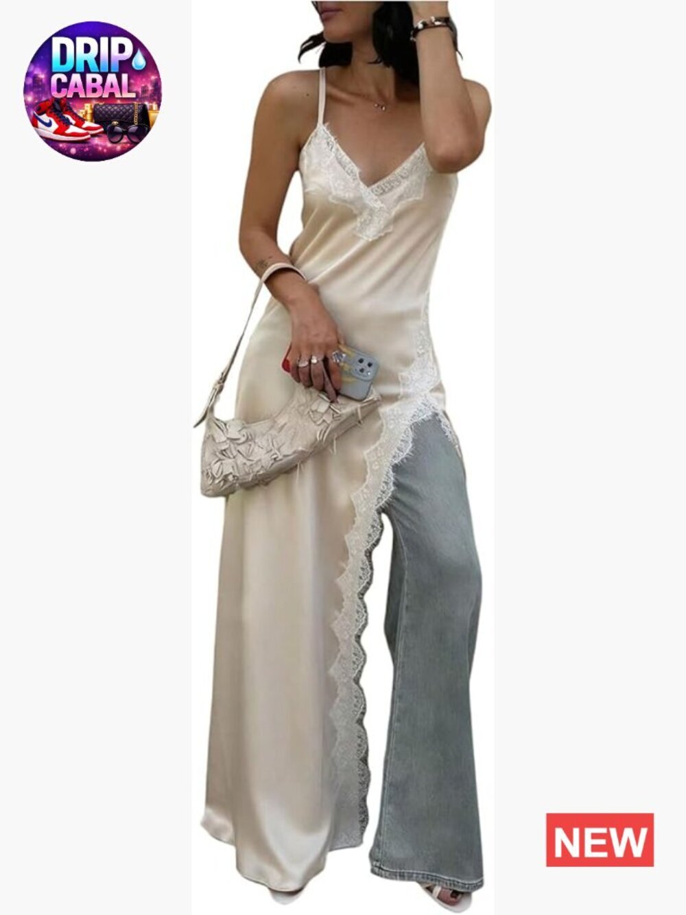 Silk Lace Spaghetti Strap High Low Asymmetrical Slip Dress